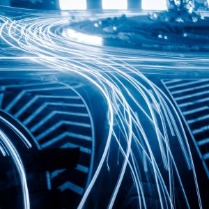 vehicle light trails at central district of shanghai,china,high angle view.